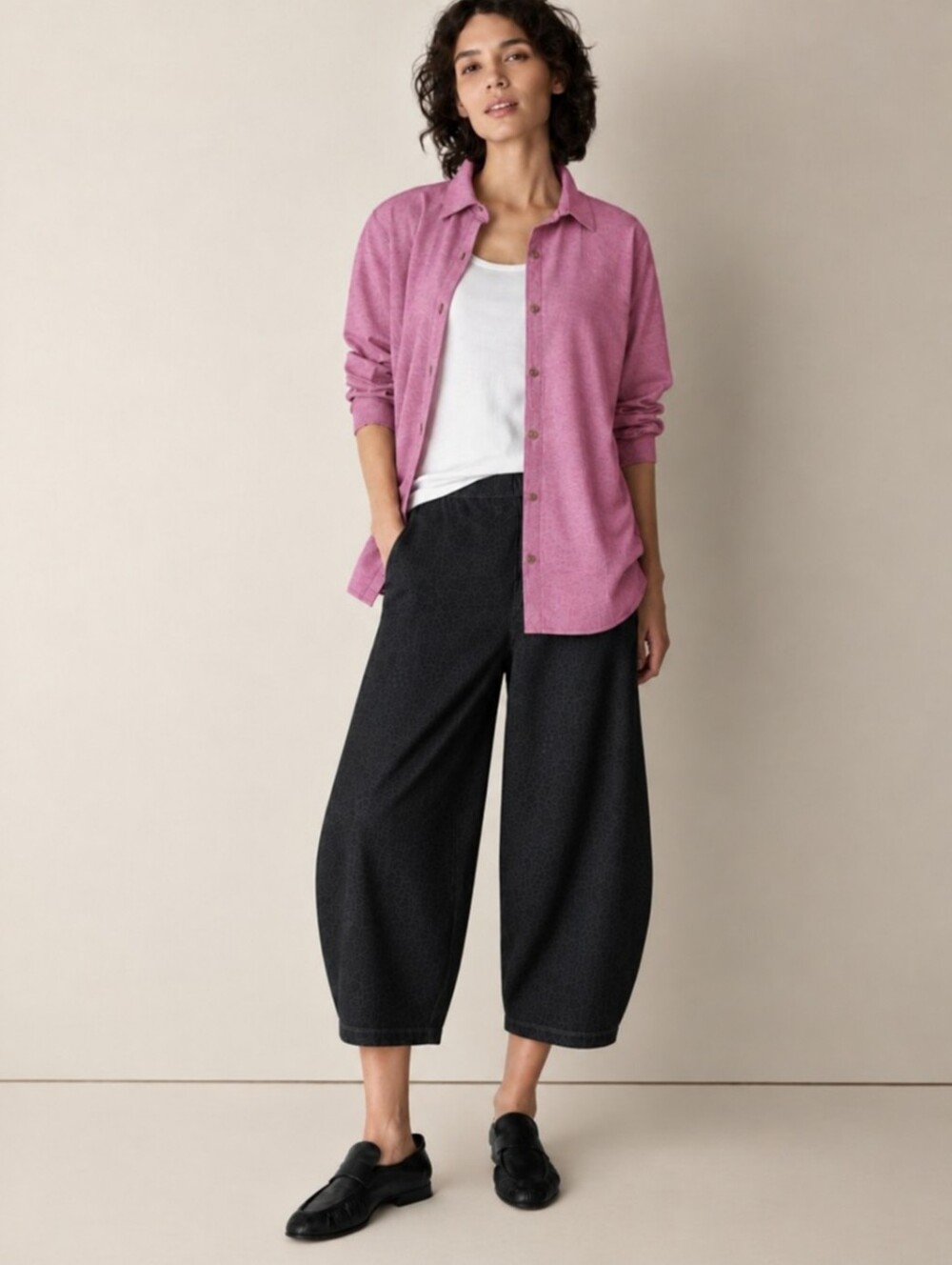 EILEEN FISHER Linen Lantern Pants Cropped Délavé Black Taper Wide Large